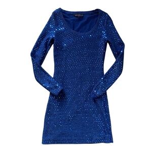 Betsey Johnson Blue Sequin Long Sleeve Dress S